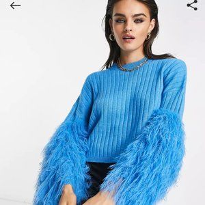 NWOT ASOS ribbed knit sweater with faux feather sleeves